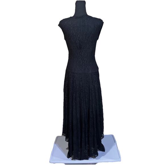 Vintage Mariage Lace Hi Low Maxi Dress Size 6 Black Lace Bohemian Whimsigoth - Picture 2 of 15